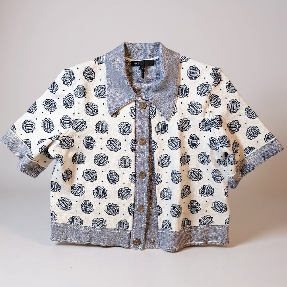 Maje Blue and White Textured Cardigan